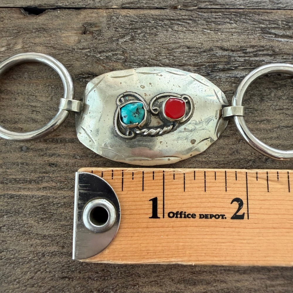 Vintage Sterling Silver Turquoise Coral Concho Link Belt 42" Western Native - Picture 9 of 10